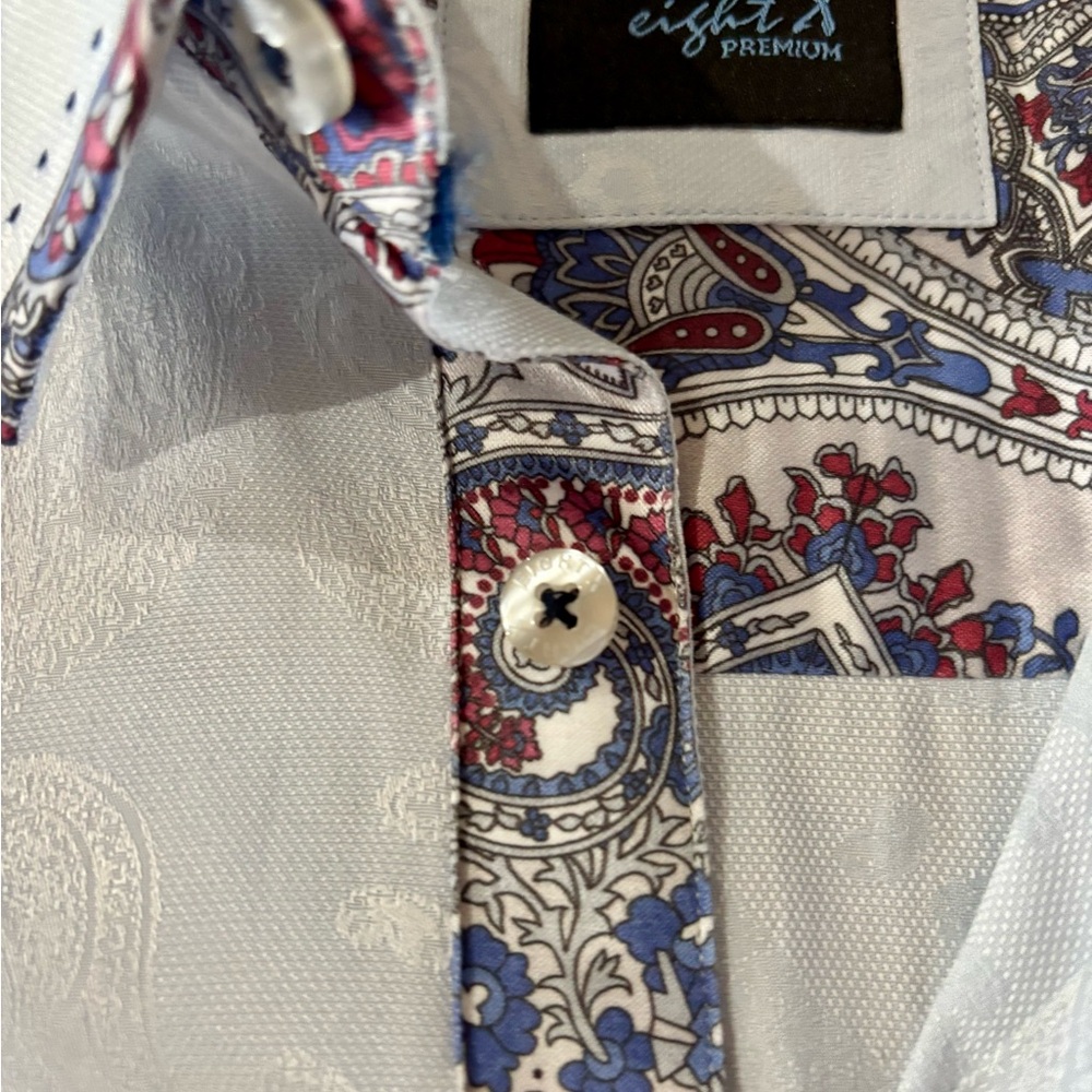 Eight X Men's light blue Dress Shirt with paisley print size medium - Picture 4 of 8